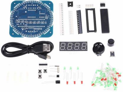 amiciSmart Electronic Clock DIY Kit with Rotating Led Lights and Digital Time/Temperature Display Educational Electronic Hobby Kit