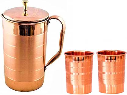 AKOSHA LUXURY LINE COPPER JUG(1500 ML) & 2 PCS GLASS Jug Glass Set
