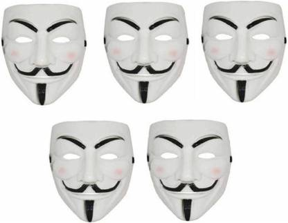 Rangbaaz Enterprises `Vendetta Comic Face Anonymous (White) Gift Set Of 5 Pcs Party Mask Party Mask