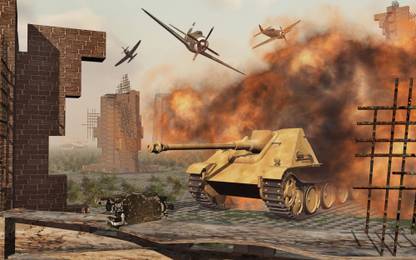 American P-47 fighter planes attacking German Jagdpanther tanks Canvas Art - Mark StevensonStocktrek Images (36 x 23) Canvas Art