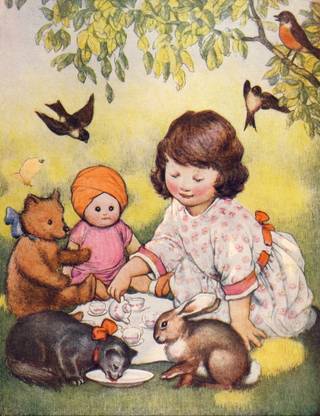 Playbox Annual 1918 Dolls Tea Party Canvas Art - Unknown Canvas Art