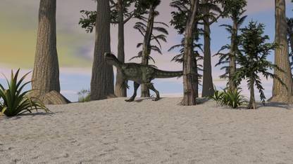 Monolophosaurus in a prehistoric environment Canvas Art