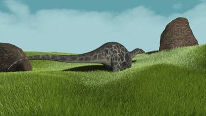 Dicraeosaurus walking across prehistoric grasslands Canvas Art