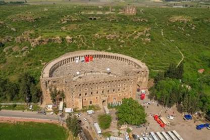 Aerial view of the amphitheater of Aspendos Antalya Turkey Canvas Art Canvas Art