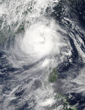 Typhoon Tembin over the ocean off southwestern Taiwan Canvas Art - Stocktrek Images (25 x 32) Canvas Art