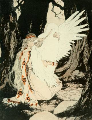 Wonder Tales from Many Lands 1920 The swan beat its wings Canvas Art - Katharine Pyle (24 x 36) Canvas Art