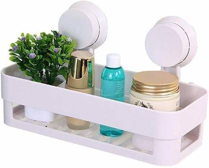 ATOOZED Removable Reusable Kitchen,Sink, Bathroom Shelf Rack Storage Organizer Holder Basket with Suctioin Cup Plastic Wall Shelf Plastic Wall Shelf