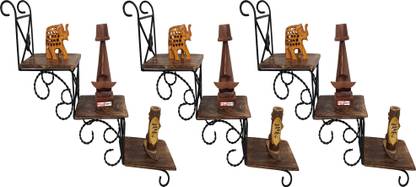BuzyKart BuzyKart® Beautiful Wooden & Wrought Iron Wall Hanging Shelf A Unique Wall Art In Stair Shape - Set Of Three Wooden Wall Shelf