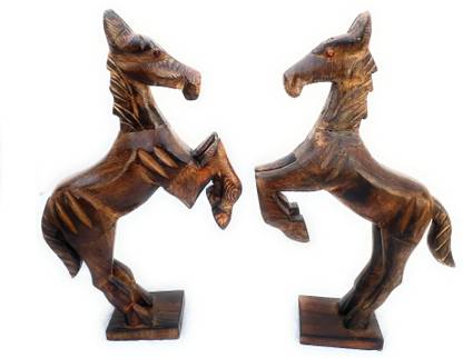 mdwood Md wood handmade wooden small horses set of 2 Decorative Showpiece  -  11 cm