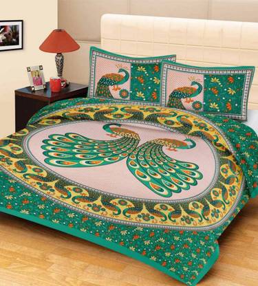 Saba Dream Collection 150 TC Cotton Queen Printed Fitted (Elastic) Bedsheet