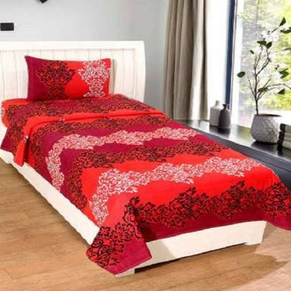 Panipat Textile Hub 120 TC Microfiber Single 3D Printed Fitted (Elastic) Bedsheet