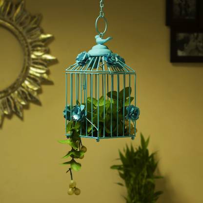 Flipkart SmartBuy Decorative Hanging Bird Cage, Balcony/Patio Planter cage/hanging Candle holder, Turquoise Iron Tealight Holder