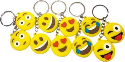 MGP FASHION Big Smiley Cartoon Emoji Face Emotion PVC Rubber Double Sided keychain Key Chain