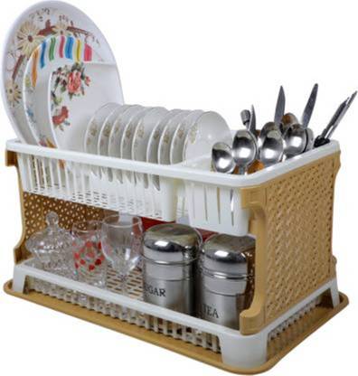 KURFF Containers Kitchen Rack Plastic Kitchen Utensils Rack/Modern Kitchen Storage Rack/Kitchen Organizer/Modular Kitchen Storage Rack/Utensils Rack with Plate & Cutlery Stand(Brown) Dish Drainer Kitchen Rack (Plastic)