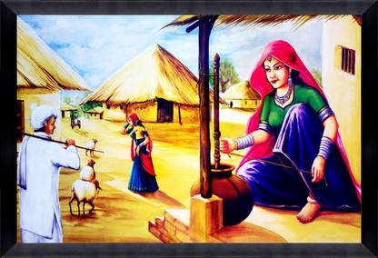 CATALOGWALA Rajasthani Natural Lifeelegant Design Digital Photo Frame Digital Reprint 12 inch x 18 inch Painting