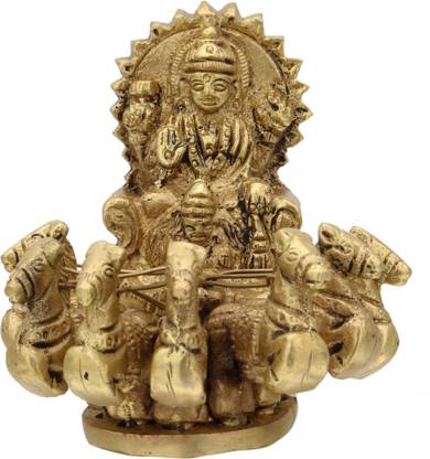 Shree Pavitra Lord Surya Dev Rath Idol with 7 Horses Brass Murti Decorative Showpiece  -  14 cm