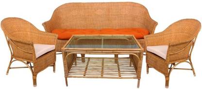 IRA Bamboo Cane Sofa set with Centre Table Fabric 3 + 1 + 1 Sofa Set