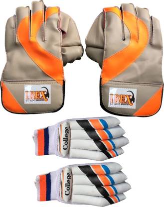 IBEX Basic Orange Colege Wicket Keeping Gloves Combo with Basic College Batting gloves Wicket Keeping Gloves