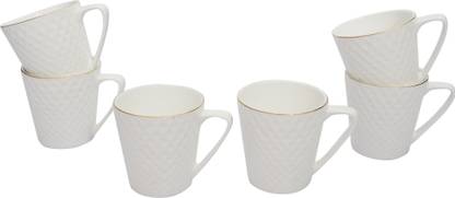 ezra Pack of 6 Bone China BP Bharat Emboss (110PVC) White Coffee Mug Tea Cup-6