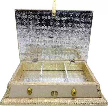 REAL HOMES Oxidized Wooden 3 Compartment Dry Fruit Box, Gift Box, Wedding Gift Wood Decorative Platter Wood Decorative Platter