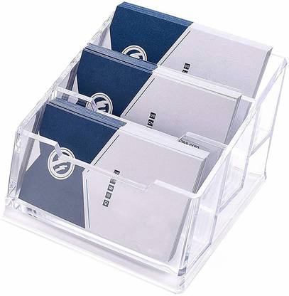 VR Creatives 3 Compartments Acrylic Business Card Holder, Plastic Business Card Stand Organizer for Office, Table Organizer 104