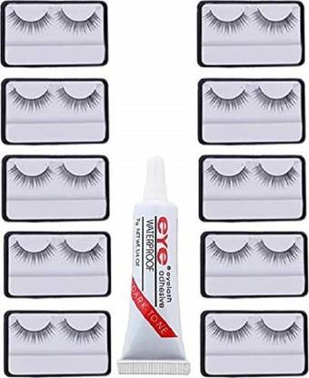 Spanking false eyelashes 10 pcs and 1 pcs eyelash glue (Eye combo)