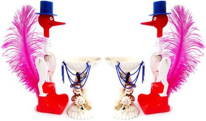 MANGOPIE Cristal Bird, Magic Drinking Bird DOUBLE WITH SHELL WHITE PINK