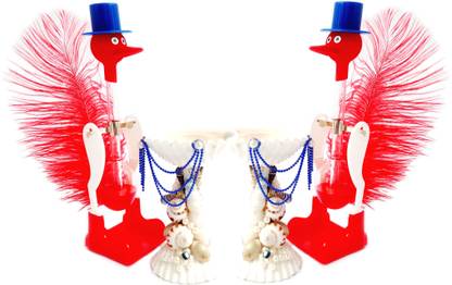 MANGOPIE Cristal Bird, Magic Drinking Bird DOUBLE WITH SHELL WHITE RED