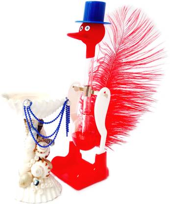 MANGOPIE Cristal Bird, Magic Drinking Bird SINGLE WITH SHELL WHITE RED