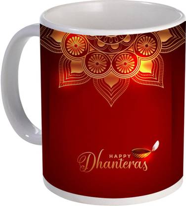 COLOR YARD best happy dhanteras with mandala and diya background on Ceramic Coffee Mug
