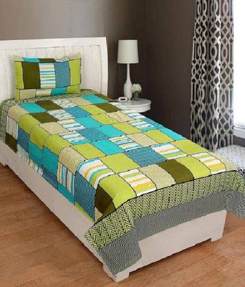 Panipat Textile Hub 120 TC Microfiber Single 3D Printed Fitted (Elastic) Bedsheet