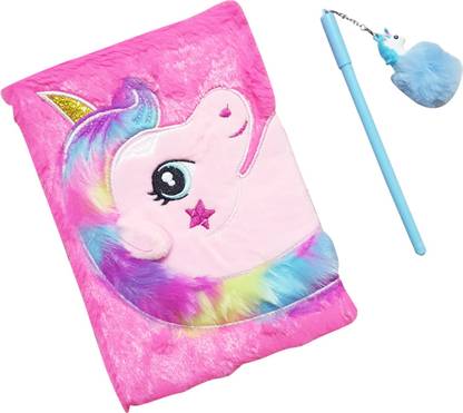 ONOTIC Unicorn Soft Fur Dairy with Pen for Girls Book-size Diary Yes 80 Pages