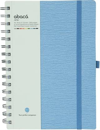 comma Abaca - A5 Size - Wire-O-Bound Spiral Notebook with Elastic Band A5 Notebook Single Ruled 200 Pages