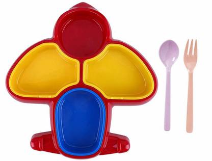 Home-X KART Aero Plane Shape Snacks Dining Plate with Spoons, Plastic Dinner Dish Plates for Kids Dinner Plate