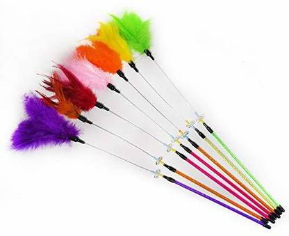 Pawise Interactive Flying Feather Cat Teaser Wand Toy Plastic Stick For Cat