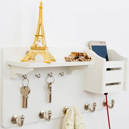 WORA Key Chain Holder And Hanging Racks Multipurpose Particle Board Wall Shelf