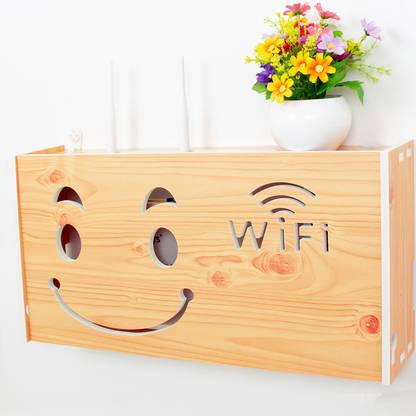 WORA WiFi Happy Smiley Wireless Router Storage Box Multimedia Wire Organizer Particle Board Wall Shelf