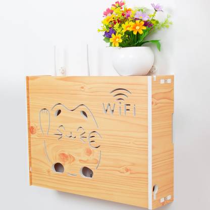 WORA WiFi Lucky Cat Wireless Router Storage Box Multimedia Wall Organizer Particle Board Wall Shelf