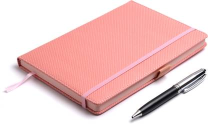 PAPERLLA BABY PINK UNDATED DIARY - Designer Faux Leather A5 daily Planners and Organisers for school, college and office going boys and girls with Elastic Lock and Pen. A5 Diary Ruled 180 Pages