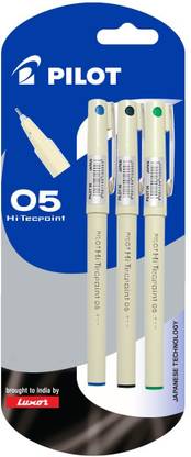 PILOT Hi-Techpoint 05 (1Blue + 1Black + 1Green) Roller Ball Pen