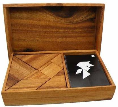 Winshare Puzzles and Games Logic Tangram Set with Play Cards Wooden Puzzle Game
