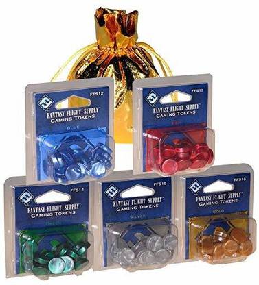 DELUXE Gaming Tokens _ Marblized Plastic _ Set 20 each in 5 Colors _ Blue Green Red Sil Board Game Accessories