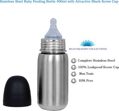 Beautiq Baby Collections Stainless Steel Baby Feeding Bottle 400ML with High Grade Silicon Nipple - 400 ml