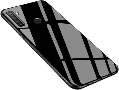 MOBILOVE Back Cover for Realme 5 Pro | Luxury Toughened Glass Cover With Shockproof Soft Silicone Side Case