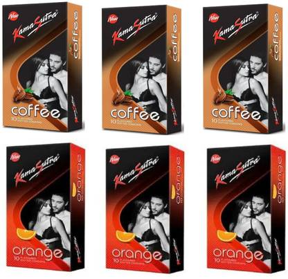 Kamasutra 3 Coffee and 3 Oarnge Flavoured Dotted Condom 10PCS Each (Pack of 6) Condom