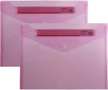 TRANBO Plastic A4 Transparent Document Envelope File Folder with Snap Button