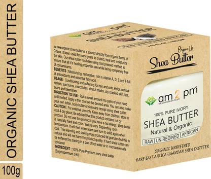 AM2PM 100% Pure Organic Ivory Shea Butter|Raw|Un-Refined|African|Great For Face, Skin, Body, Lips