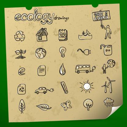 ecology drawing sticker poster|save environment|NO plastic|save earth| Paper Print