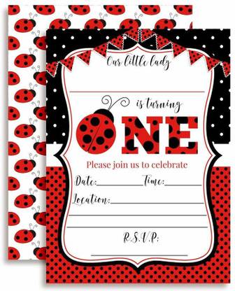 Amanda Creation Red Ladybug First Birthday Party Invitations Girls, 20 5"x7"