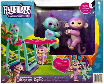 WOW Monkey Bar & Swing Playset W/ Two Cute & Brightly Colored Fingerlings Monkey Sav